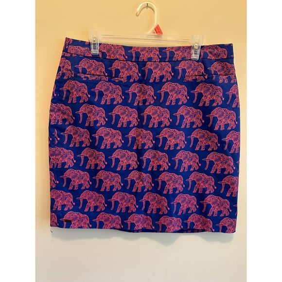 Hatley Dresses & Skirts - Hatley Navy Pink Elephant Print Cotton Pencil Skirt Size 12 Exposed Back Zip